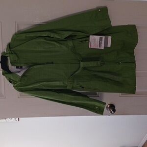 ***Vintage Eddie Bauer Chic Pea Green Hooded Nisqualle Trench Coat Large NWT